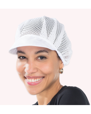 Casquette professionnelle blanche avec visière et maille ajourée