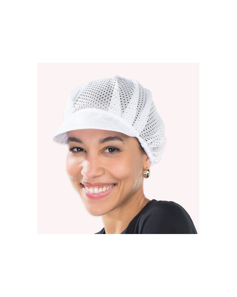 Casquette professionnelle blanche avec visière et maille ajourée